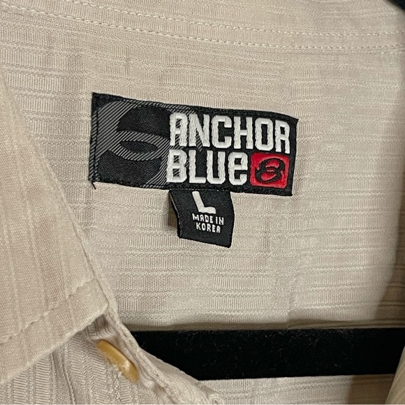 Men’s Anchor Blue Short Sleeve Beige Taupe Shirt - Picture 2 of 4